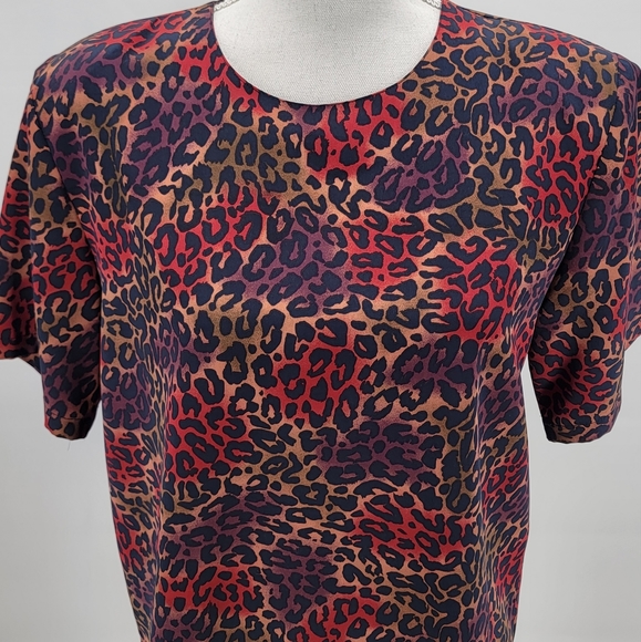 Vtg Impressions of California Leopard Print Padded Shoulders Blouse Size M - Picture 2 of 7
